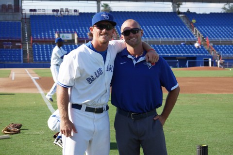 Toronto natives OF Marcus Knecht and Strength Coach Jason Dowse are spending their summer with the Toronto Blue Jays Upper-A affiliate in Dunedin.  The two were part of the team's run during the first half of the Florida State League season that saw the team post one of  the best records in all of minor league baseball.  That record clinched the league's first half Northern Division Title. (Eddie Michels Photo)