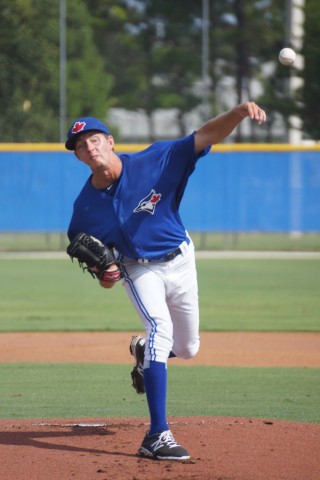 Toronto Blue Jays third round pick in this years draft LHP Nick Wells dropped his first pro game on Saturday July 19, 2014.  Facing the Yankees GCL squad Wells lasted just 2 1/3 innings allowing six runs on six hits while walking one and striking out one. (Eddie Michels/Photo)