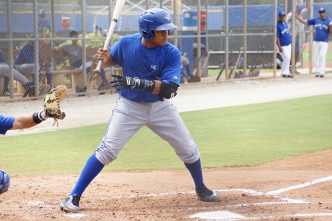C/1B Juan Kelly…impressed this season, hitting .287 in 54 games with a .363 OBP, 10 doubles, four triples, 21 RBI, 22 runs scored, and a .746 OPS. He committed five errors in 54 games, with just one error coming in 101 total chances at catcher. (EDDIE MICHELS PHOTO)  