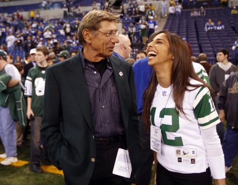 So bad in NYC for the J-E-T-S, Jets, Jets, Jets are  Joe and his daughter Jessica talking about joe making a comeback?(photo William Perlman/THE STAR-LEDGER / US PRESSWIRE)