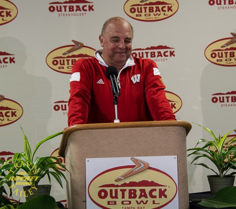 Barry Alvarez stated in the post game interview,  “First of all let’s make something clear; I didn’t want to coach these guys. I first initially said I would feel uncomfortable doing that again when they asked me, and they asked me to sleep on it and they would come back. I thought maybe they would forget about it. But they did show up the next morning and I had two hours before I was flying down here for the press conference and they came in and visited with me again. I started thinking, and I thought about it actually that night, if they came back and asked me again, why are we all there? Why are we at the university? It’s still about the kids or we wouldn’t have jobs. So the least I could do, if I could bring them some stability, and that’s what they felt like they needed, then I should do that. That’s why I went back.”  (Travis Failey / RSEN)
