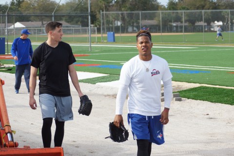 OPENER AND CLOSER TO THE PEN. Marcus Stroman (foreground) is on his way to the pen followed by Arron Hernandez.  Aaron Sanchez looks to be the heir apparent  (EDDIE MICHELS/PHOTO)