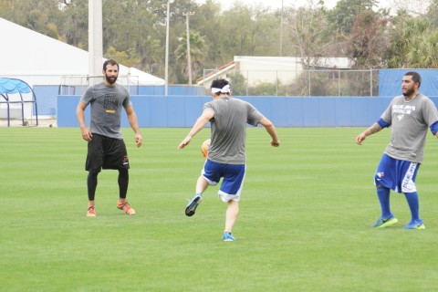 Jose Bautista and other boys of summer getting some soccer in (EDDIE MICHELS PHOTO)