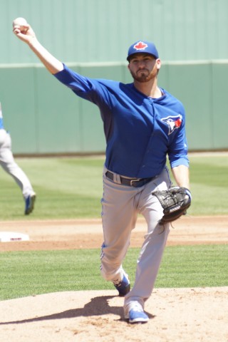 Toronto Blue Jays opening day starter Drew Hutchinson had his last spring tune up before his opening day starting assignment on April 6th at Yankee Stadium.  Hutchinson threw three shutout innings against a Boston Red Sox split squad allowing three hits, walked one and struck out one lowering his spring ERA to 1.50.  Toronto did beat Boston 9-7 (EDDIE MICHELS PHOTO)