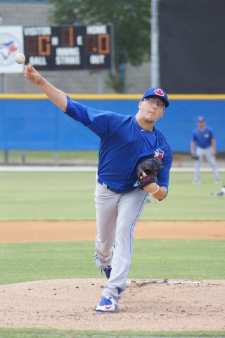 The Blue Jays first round pick in last June's draft, ninth overall, Jeff Hoffman had his longest outing on Monday since Tommy John Surgery last May 14.  Over four innings Hoffman allowed one run on four hits walking none and striking out three.  His fastball topped out at 97 MPH while his curve dropped in at 75 MPH.  Hoffman is scheduled to throw another four innings on Saturday. (EDDIE MICHELS PHOTO)
