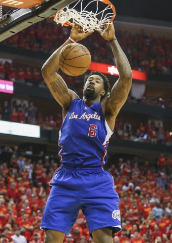 May 17, 2015; Houston, TX, USA; Los Angeles Clippers center DeAndre Jordan (6) dunks the ball during the fourth quarter against the Houston Rockets in game seven of the second round of the NBA Playoffs at Toyota Center. The Rockets defeated the Clippers 113-100 to win the series 4-3. Mandatory Credit: Troy Taormina-USA TODAY Sports