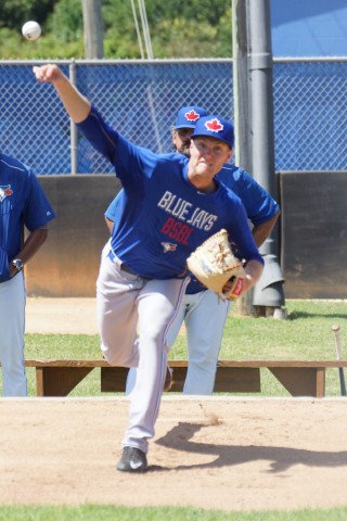 Toronto's first pick in this June's Draft Jon Harris threw his second bullpen of instructional camp with no problems on Thursday. (EDDIE MICHELS PHOTO) 