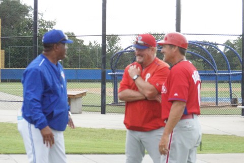 George Bell (left), Ernie White (center) and Pat Borders (EDDIE MICHELS PHOTO)