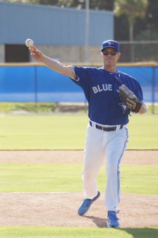 During fantasy camps sometimes the camps instructors have to led a hand on the mound.  Here former Blue Jays infielder, now broadcaster Pat Tabler shows he still has it twirling a couple of innings against the campers on their first day. EDDIE MICHELS PHOTO