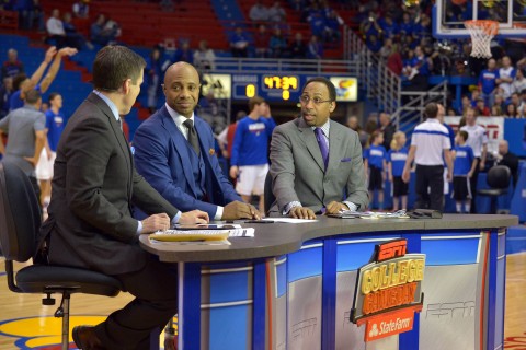  Stephen A. Smith on ESPN GameDay with Reece Davis (left), and Jay Williams (center). (photo Denny Medley / USA TODAY Sports)