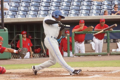 DJ Davis Gets a Broken Bat Single in the 2nd vs Clearwater (EDDIE MICHELS PHOTO)