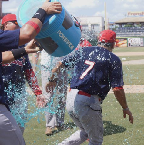 Cards Manager Steve Turco Gets the Cooler Treatment (EDDIE MICHELS PHOTO)